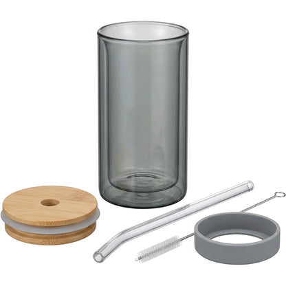Fnvrp Double-Wall Borosilicate Tumbler with Lid and Straw 14 oz Clear Smoke - Product view
